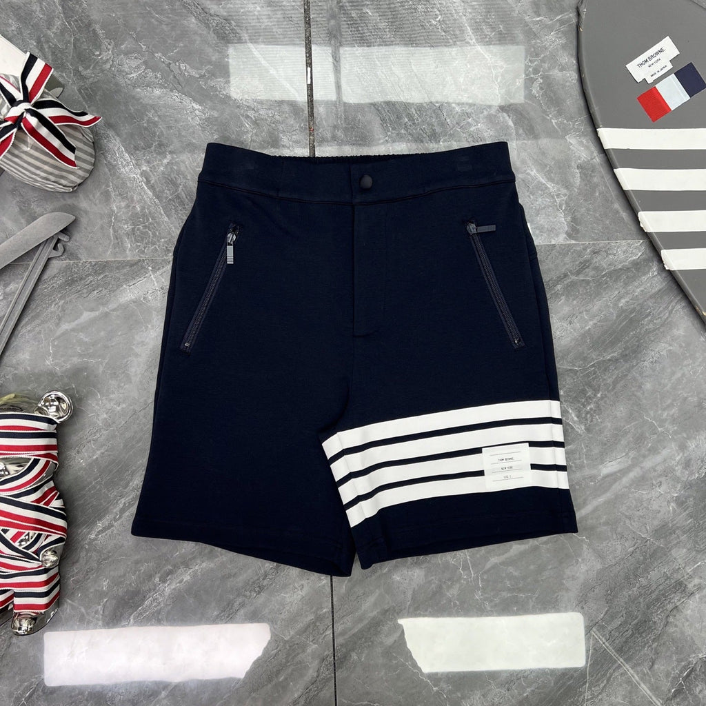 Thom Browne Style Four-Bar Knee-Length Shorts