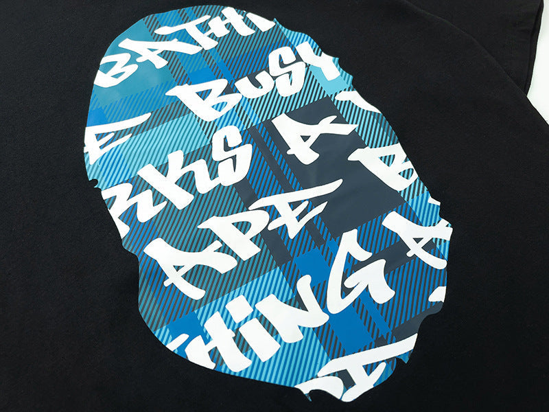 BAPE Blue Stroke Camo Big Ape Head Men's T-Shirt - Black