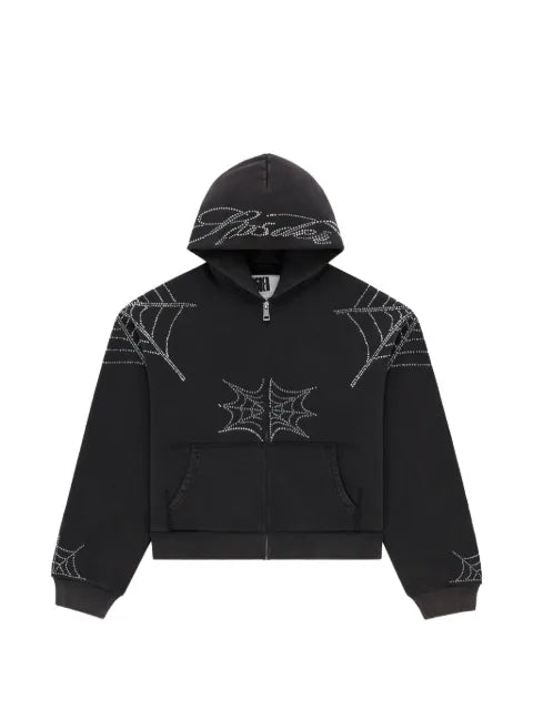 SP5DER rhinestone-embellished web-print hoodie