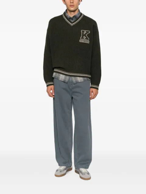 Maison Kitsuné logo-patch V-neck sweater