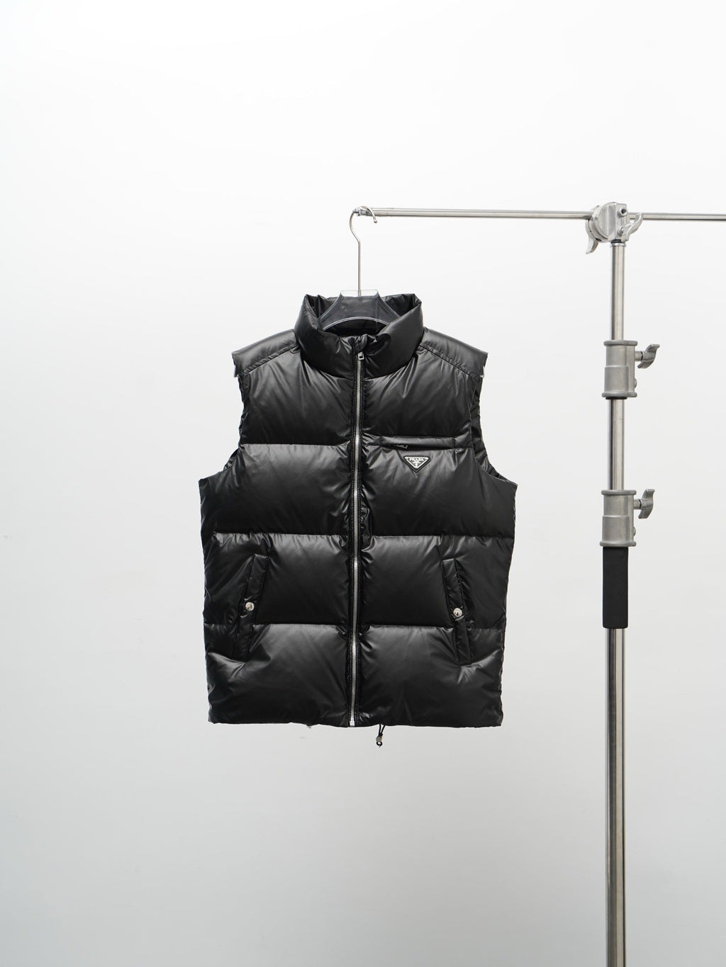 Prada Black Quilted Puffer Vest with Stand Collar