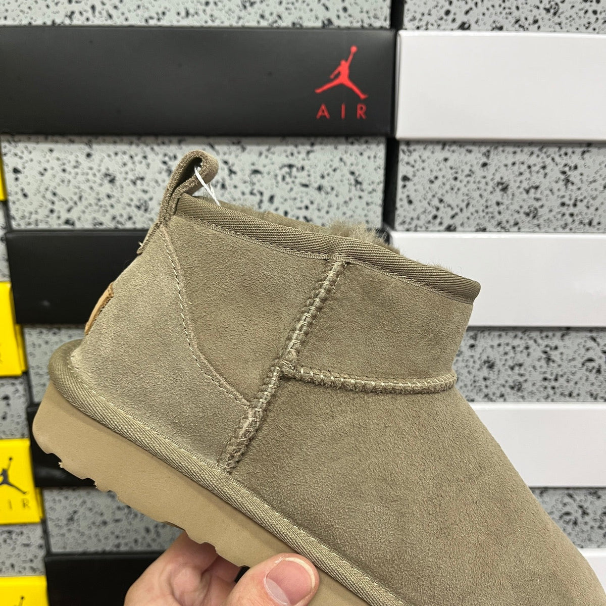 UGG Classic Ultra Mini Boot – Suede Ankle Boot with Shearling Lining, Herringbone Collar & Tonal Lug Sole in Olive