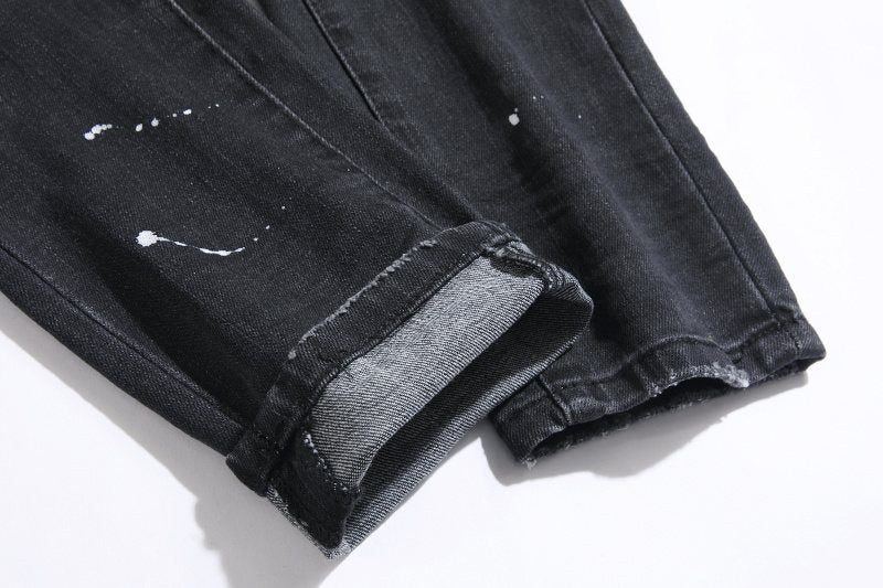 Purple Brand Black Distressed Paint-Splatter Jeans