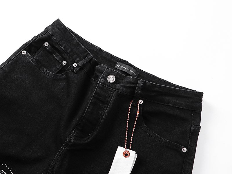 Purple Brand Black Rhinestone Denim Shorts