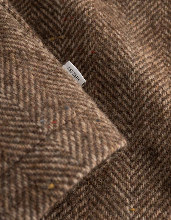 Les Deux Milian Herringbone Overshirt 'Coffee Brown/Dark Sand'