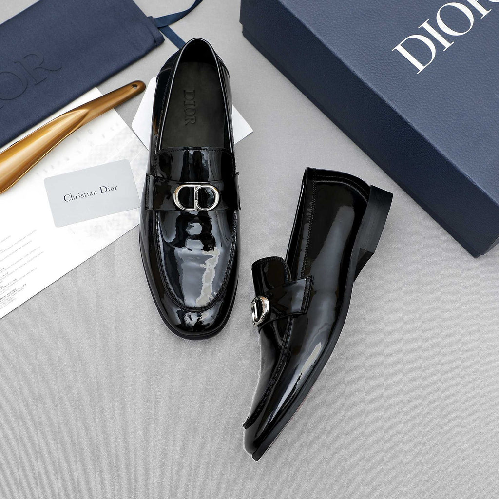 Dior Black Glossy Hardware Loafers