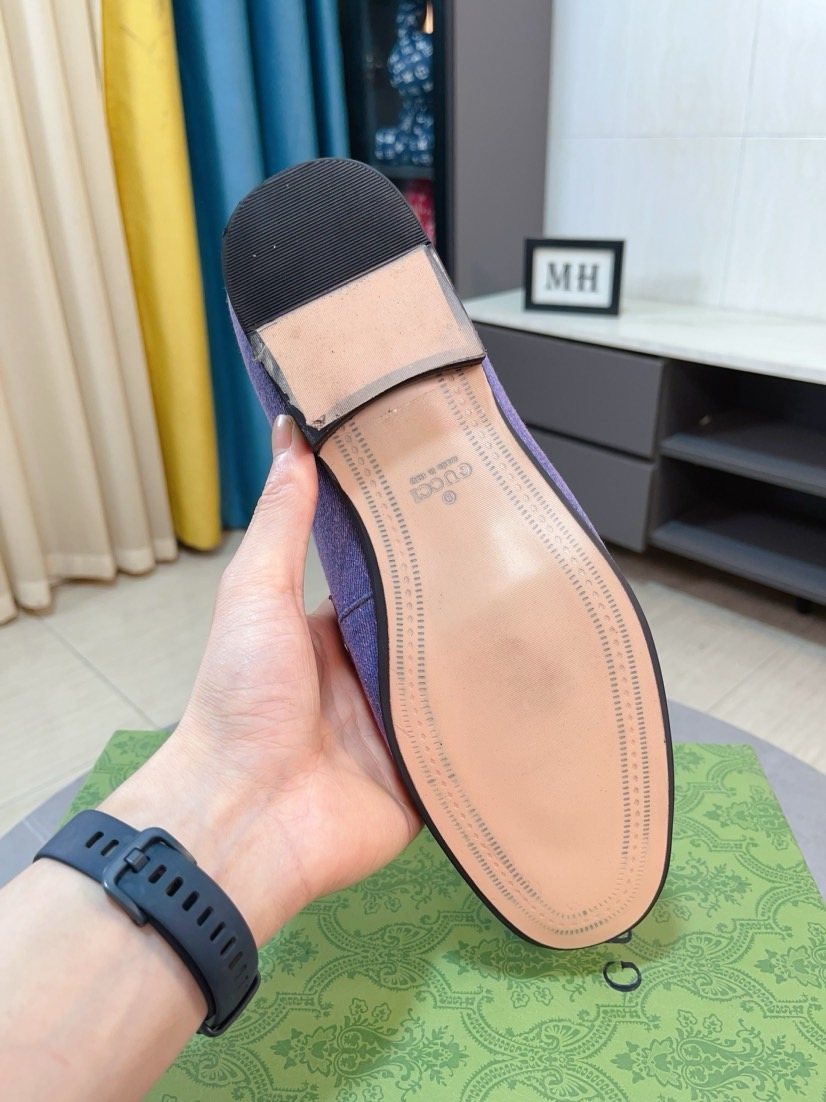 Gucci Purple-Blue Brown-Trim Loafers