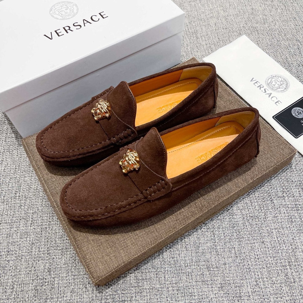 Versace Men's Brown Suede-Texture Loafers