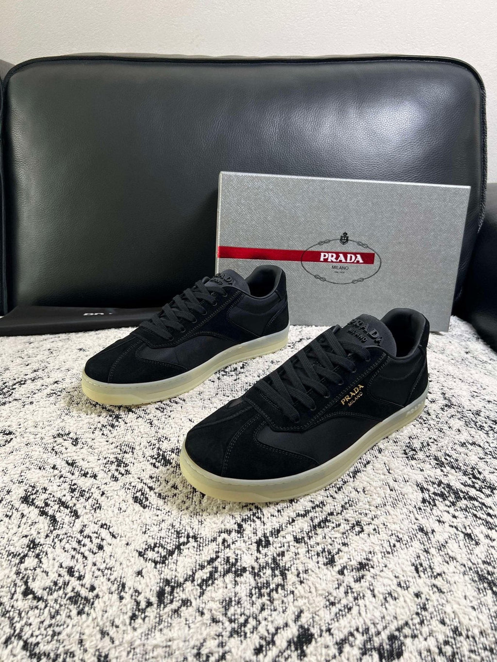 Prada Off-White Beige Low-Top Sneakers