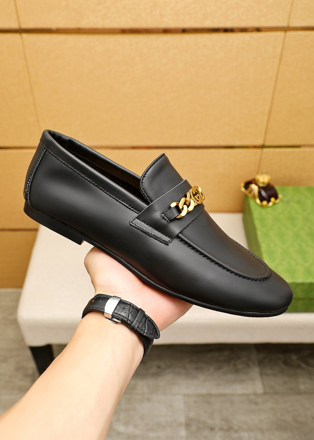 Gucci Leather Chain Loafers