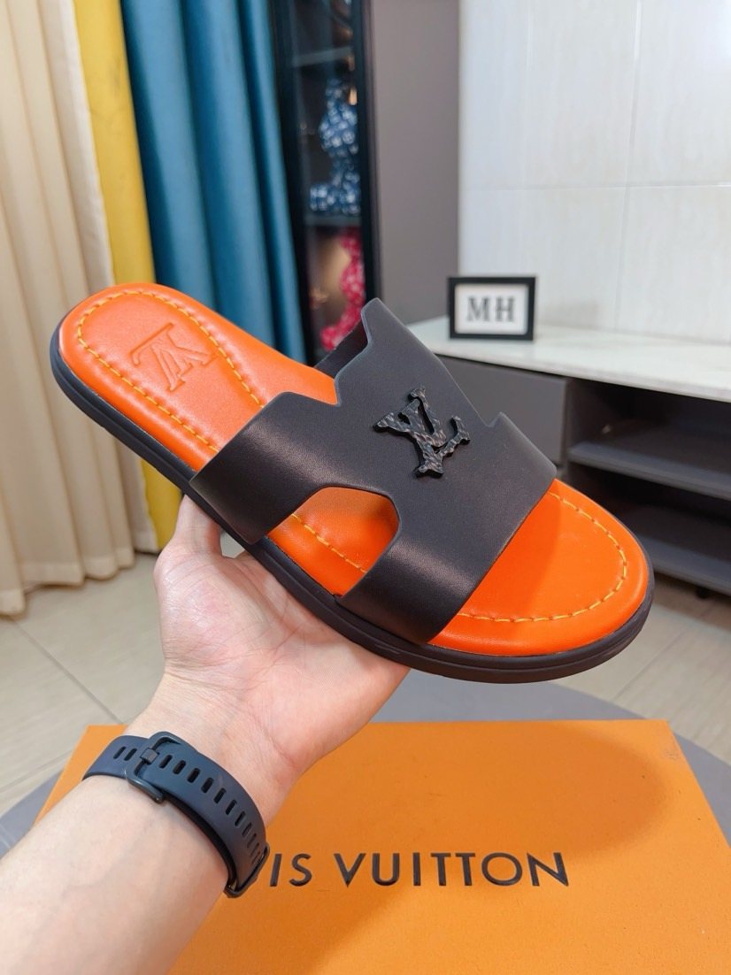 Louis Vuitton Men's Logo-Pattern Slide Sandals