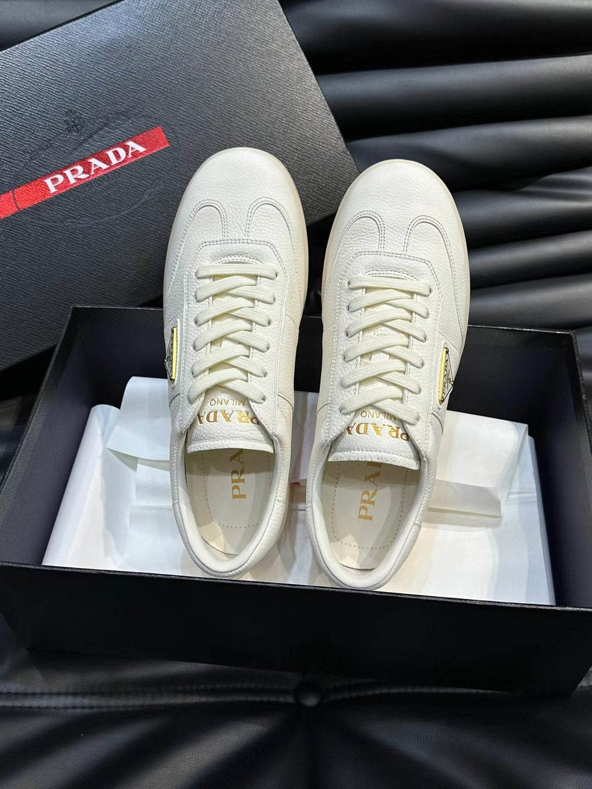 Prada Men's Contrast-Accent Low-Top Sneakers