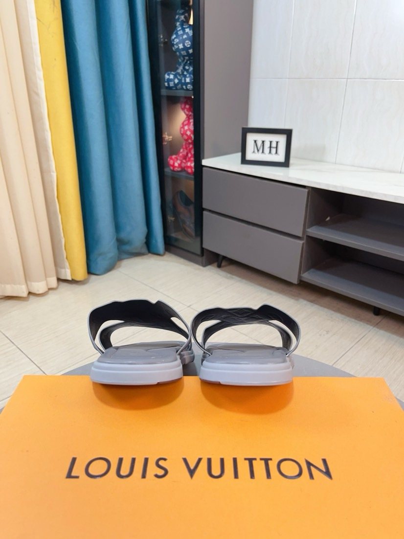 Louis Vuitton Men's Embossed Strap Slide Sandals - Open-Toe Slip-On Design